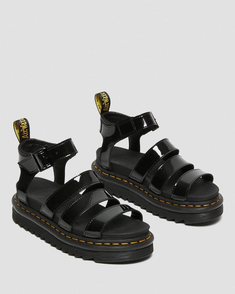 Dr Martens Blaire Lak Leren Sandalen Met Riem Dames Zwart | NL 464JPQ